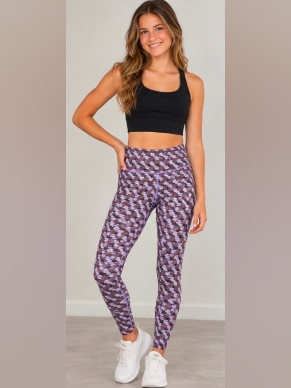 Ivivva by Lululemon Girls Size 14 Purple Print Full Length Leggings Yoga Active